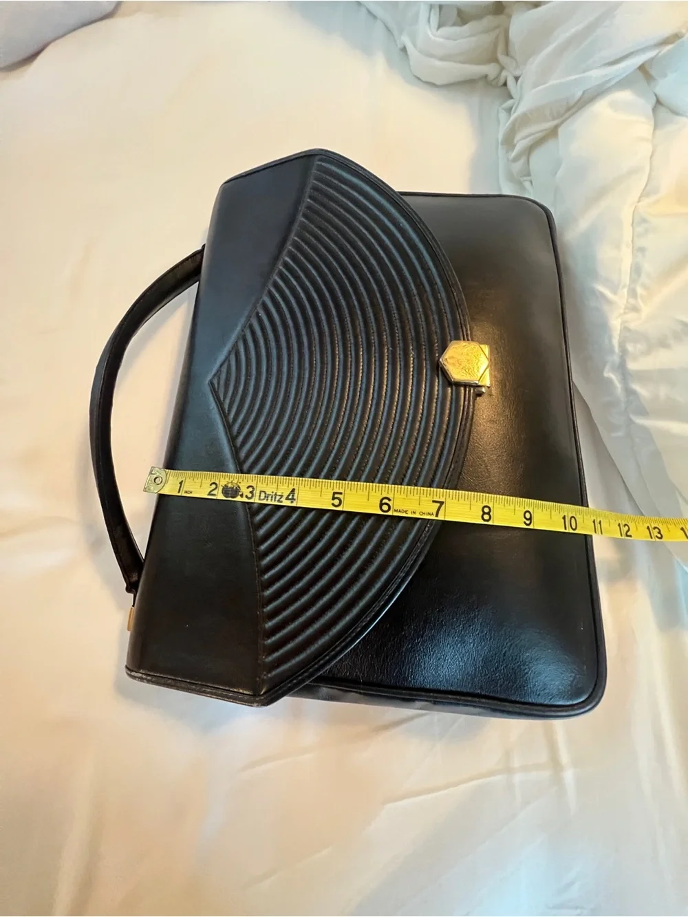 Vintage Revillon Paris Black Leather Top Handle Bag Made in France Gold Crest